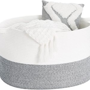 INDRESSME XXXLarge Pink Woven Rope Basket | Wide 21" x 14" Blanket Storage Basket with Long Handles Decorative Clothes Hamper