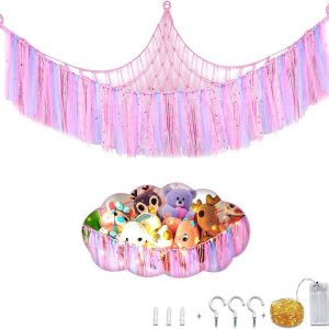 Stuffed Animal Storage Hammock Or Net,SLLFLY Toy Hammock with Led Light,Large Size Net for Stuffed Animals Corner,Perfect for