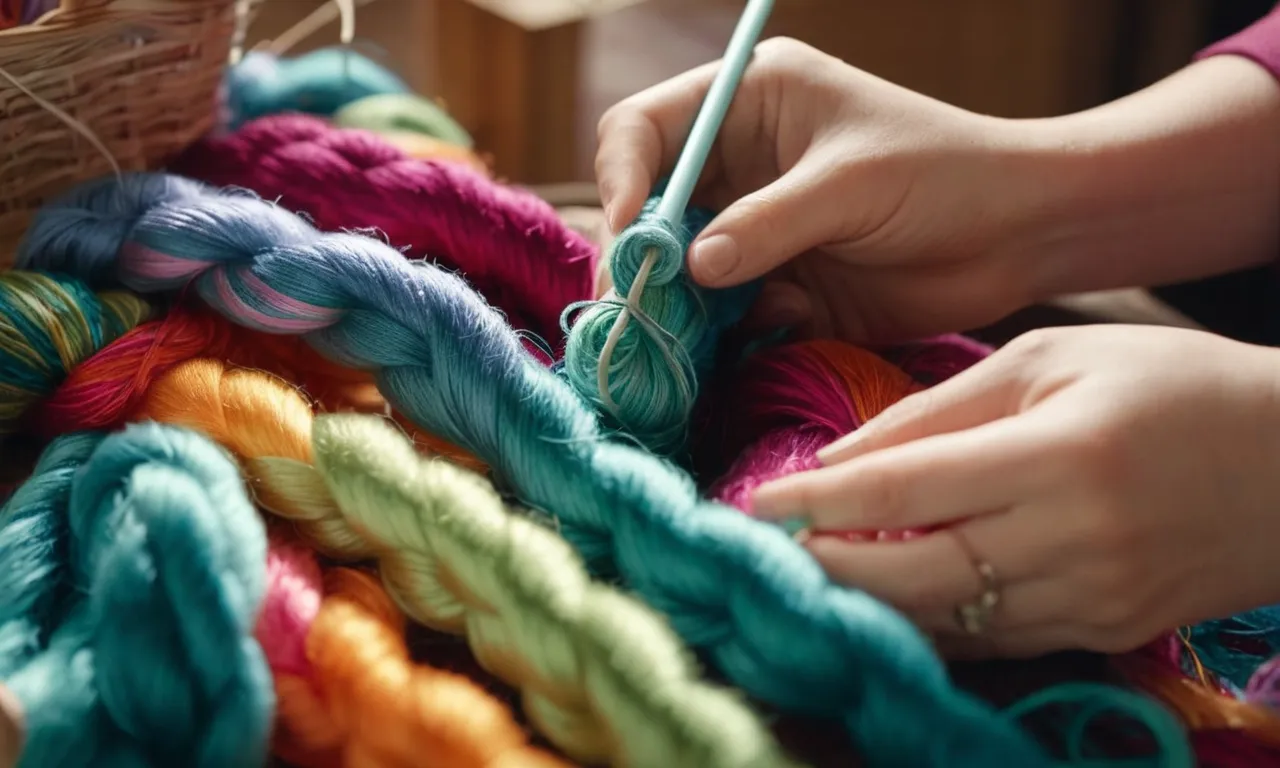 A close-up photo capturing skilled hands expertly weaving colorful yarn, transforming it into adorable stuffed animals, showcasing the intricate process of creating these cuddly companions.