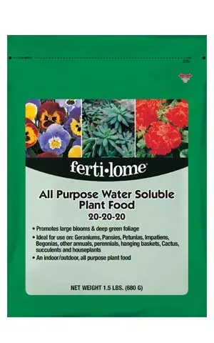 Fertilome Geranium Hanging Basket and Pansy Plant Food powder in a container