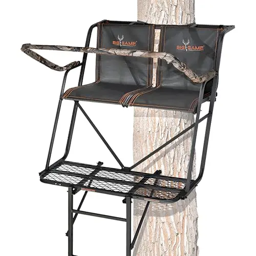 BIG GAME 2-person 16-foot ladder tree stand in camo and black