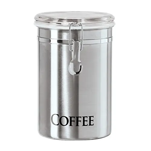 Oggi stainless steel coffee canister with clear clamp lid