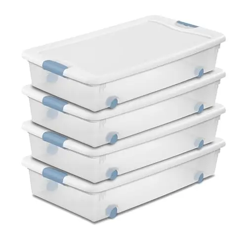 Sterilite 4-Pack clear plastic under bed storage bins with wheels and white lids