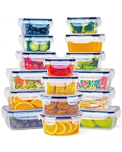 Fooyoo 32-piece plastic food storage containers with snap-lock lids