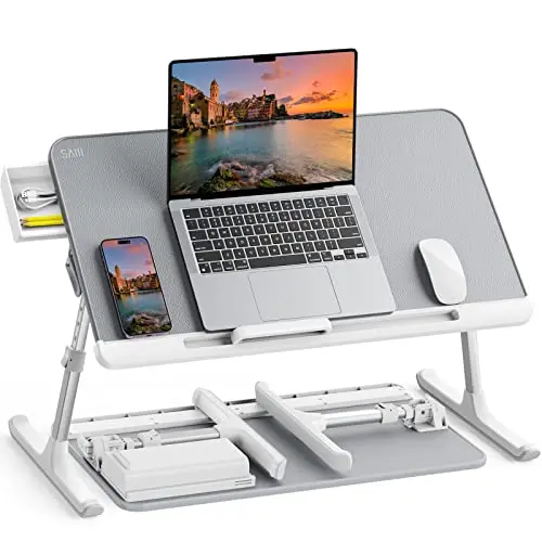 SAIJI adjustable laptop bed tray table with drawer in gray