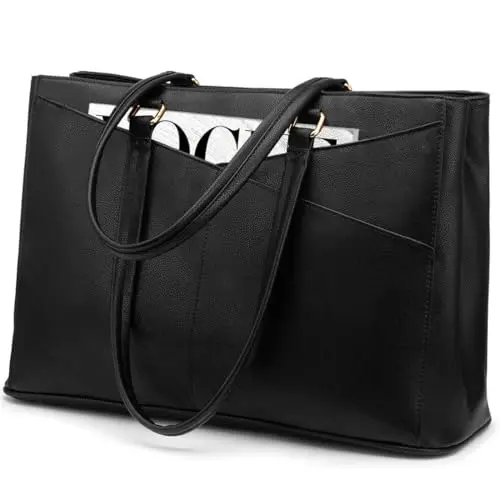 LOVEVOOK basic waterproof leather laptop tote bag in black