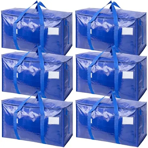 Blue TICONN extra large storage bags with zippers, shown folded and unfolded.