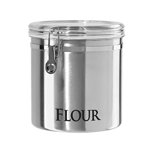 Oggi jumbo stainless steel flour canister with a clear plastic clamp lid