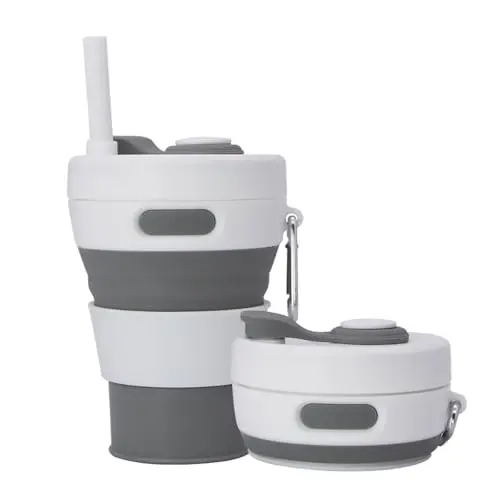 UNNESTAR grey collapsible cup with reusable straw and lid