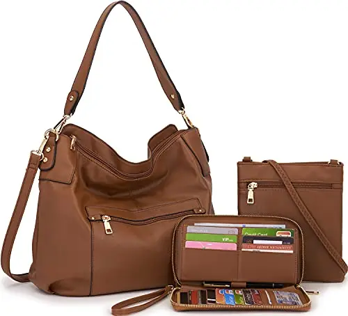 IDESORT large brown hobo purse and matching wallet set