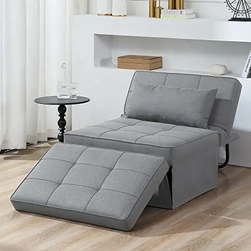 BIGSYY light grey modern convertible sofa bed in chair, lounger, and bed modes