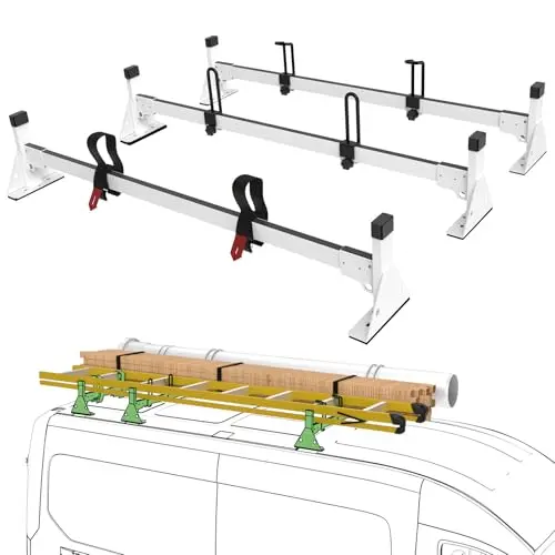 StarONE white van roof rack with three crossbars installed