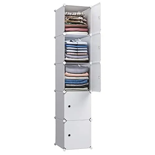 MAGINELS white narrow 5-cube storage cabinet with doors