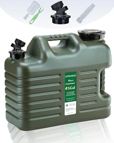 UPWOIGH military green rigid plastic water jug with a black spigot