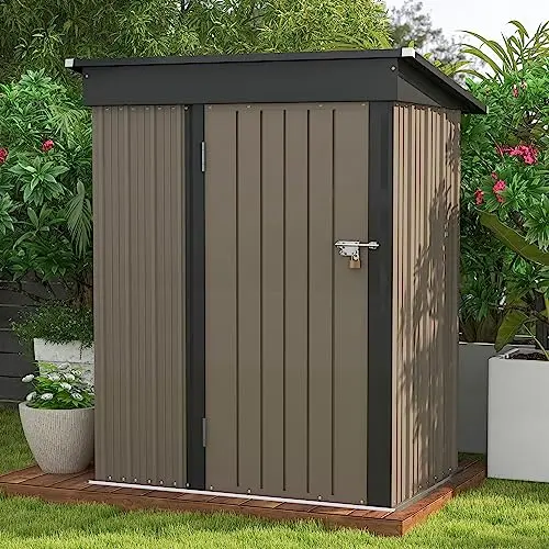 Patiowell 5x3 ft compact brown metal tool shed for backyard garden