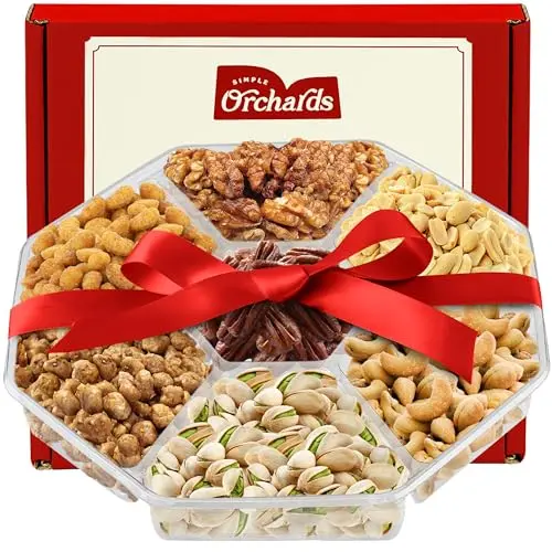 Simple Orchards Holiday Nuts Gift Basket with 7-section platter