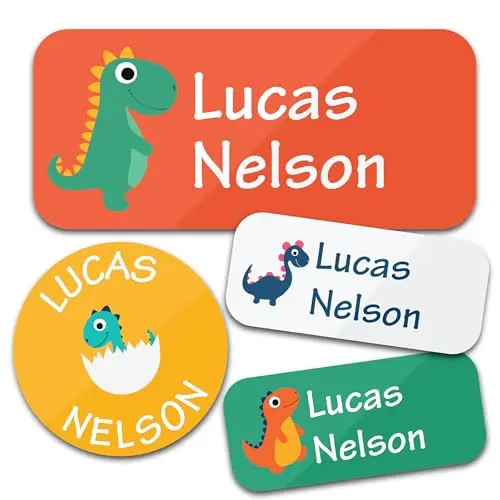 Bunny Badges Custom Printed Daycare Name Stickers with Dinosaur Design