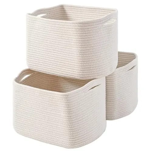 ICERZCZ off-white modern woven cotton rope storage bins