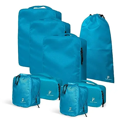 Focus Design 8-piece turquoise compression packing cube set