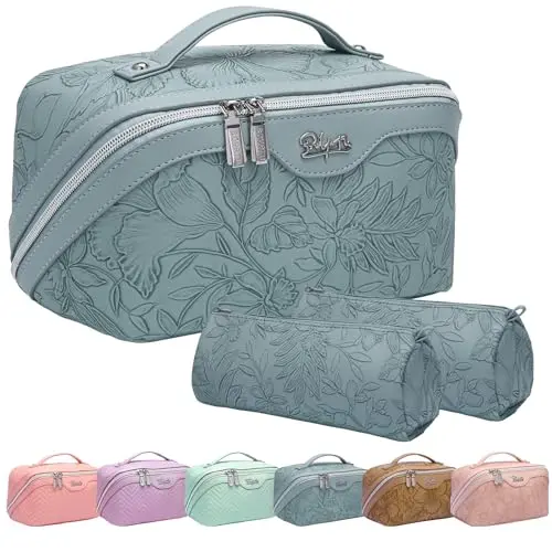 BOYATU set of three light blue PU leather makeup bags