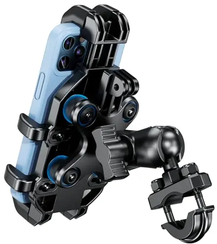 BRCOVAN motorcycle phone holder with vibration dampener and U-shaped handlebar base