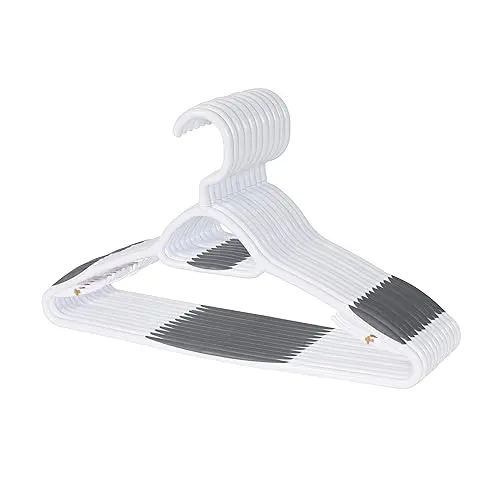 Neatfreak set of 12 white and grey plastic hangers with multiple grip bars and swivel neck.
