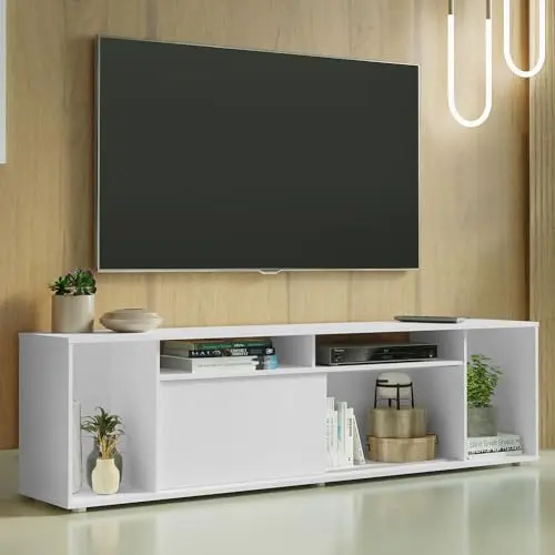 Madesa white entertainment center TV stand with a sliding door