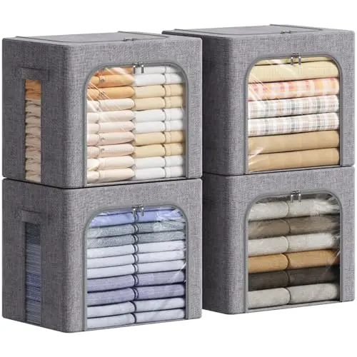 Lifewit Light Gray fabric storage bin with steel frame and clear window.