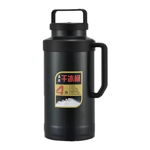 Black dry ice bucket with two handles and pressure relief valve