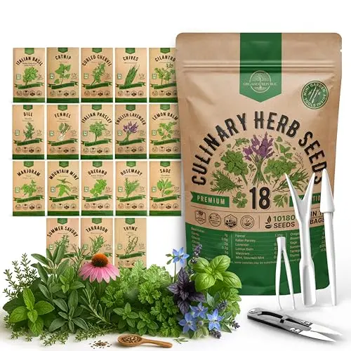 Pack of 18 culinary herb seeds for indoor and outdoor kitchen gardens
