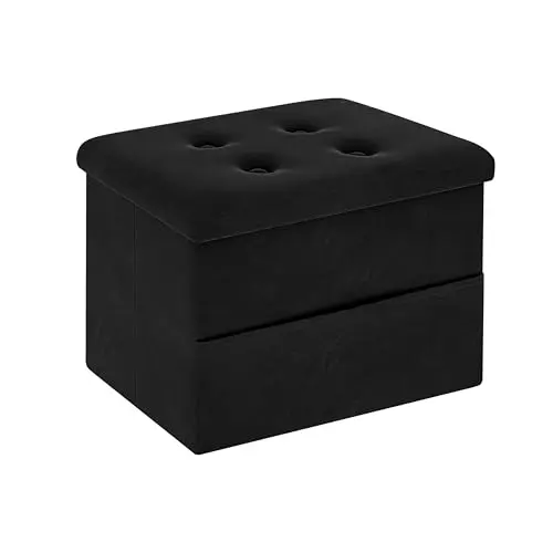 Zoes Homeware black velvet storage ottoman with side pocket