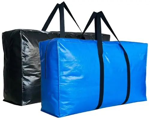 Large black and blue HaoHakka duffle bag for storage.