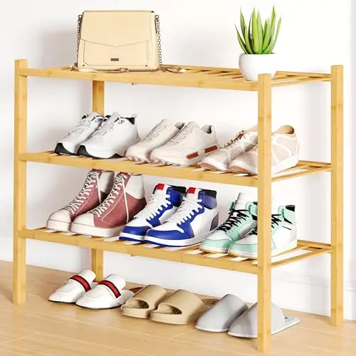 SMIRY natural bamboo shoe rack with three tiers