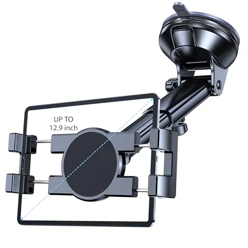 COOLPOW suction cup iPad mount with a telescopic arm and deep clamp