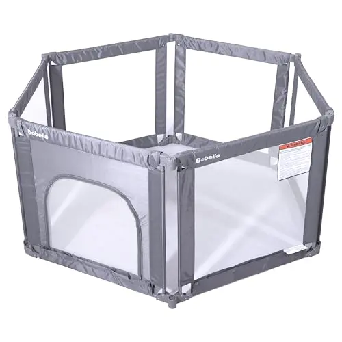 BABELIO wall mountable plastic panel playpen configured in a corner
