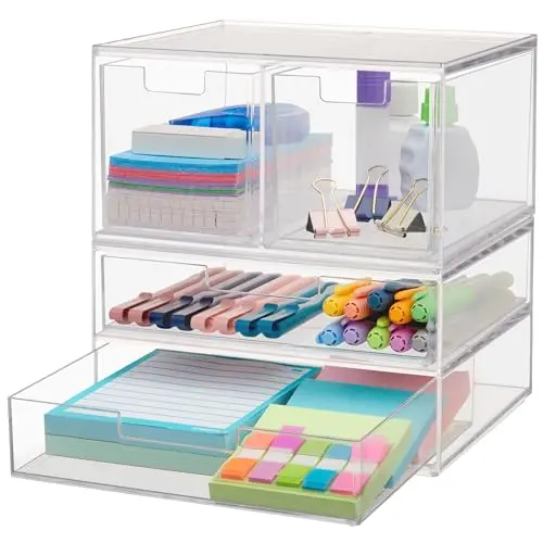 STORi clear acrylic set of four drawer organizers, two tall and two wide