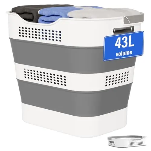 OOAMBB grey collapsible laundry basket with handles