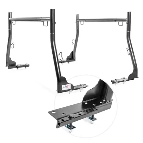 AA-Racks Model X31-J black steel truck ladder rack loaded with ladders