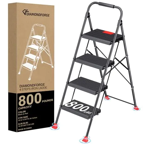 DIAMONDFORGE red 4-step heavy-duty folding step ladder