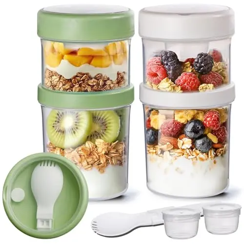 ComSaf 2-pack plastic parfait cups with folding spoons and separate compartments