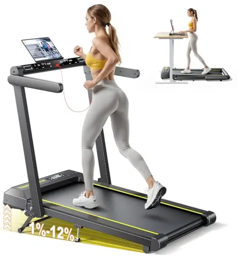 TOPUTURE 4-in-1 foldable treadmill with 12% incline and handlebar
