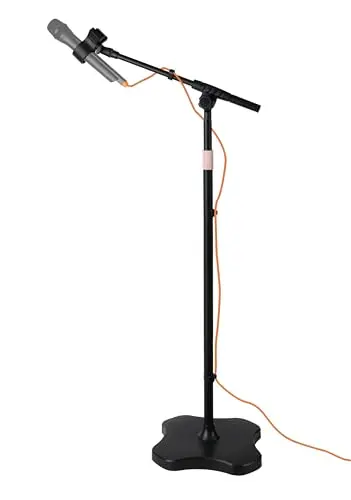 Hocoder floor microphone stand with circular weighted base and boom arm