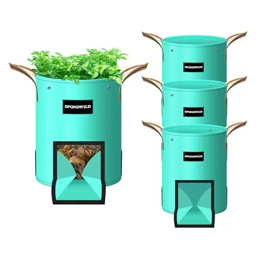 SPONDWILD 4-pack green polyethylene grow bags with mesh side windows.