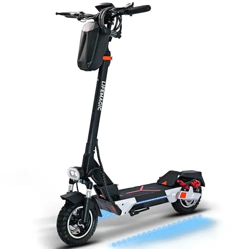 Lifemagic black electric scooter with fat tires and dual suspension